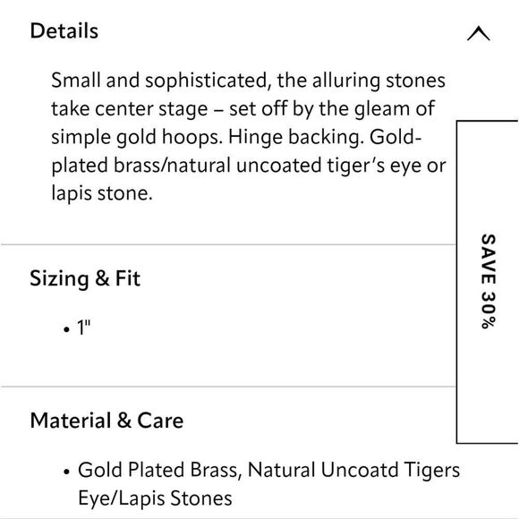 SOFT SURROUNDINGS Onion Hoop earrings tiger's eye gold plated - Picture 8 of 8